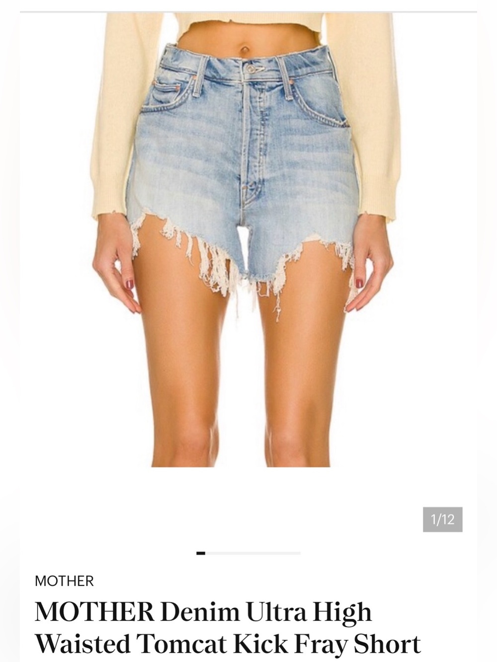 MOTHER Ultra High Waisted Tomcat Fray Denim Shorts - color: I Confess
